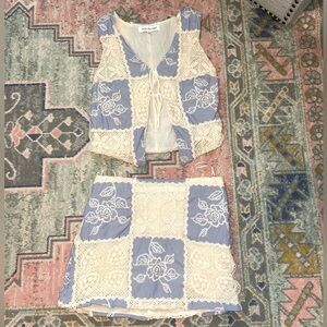 Blue and Cream Lace Two-Piece Set